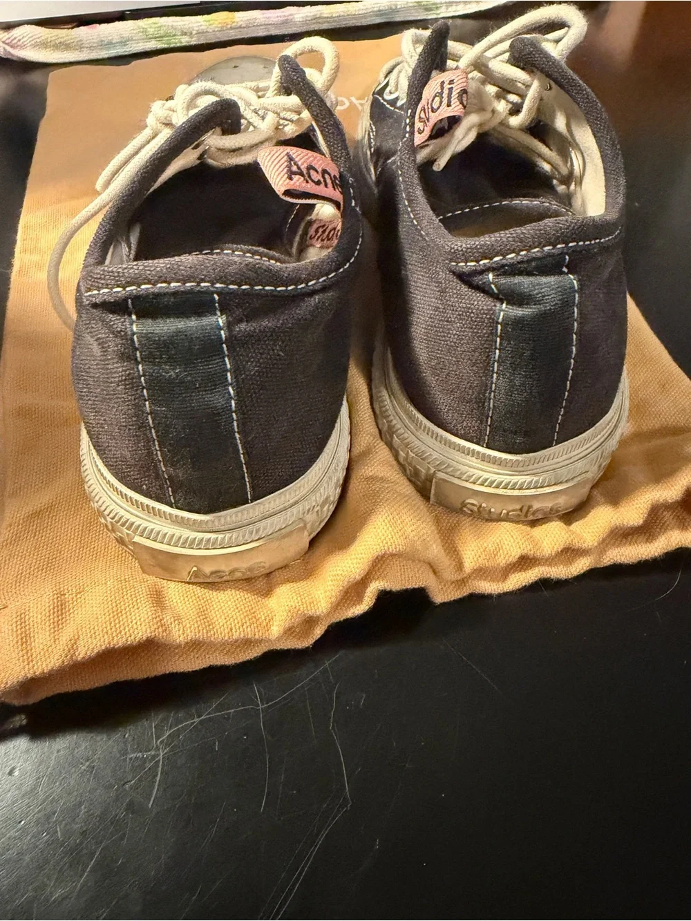 Acne Black Canvas High-Top Sneakers with Cream Accents EU 37
